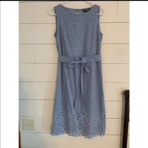 Chambray belted eyelet dress